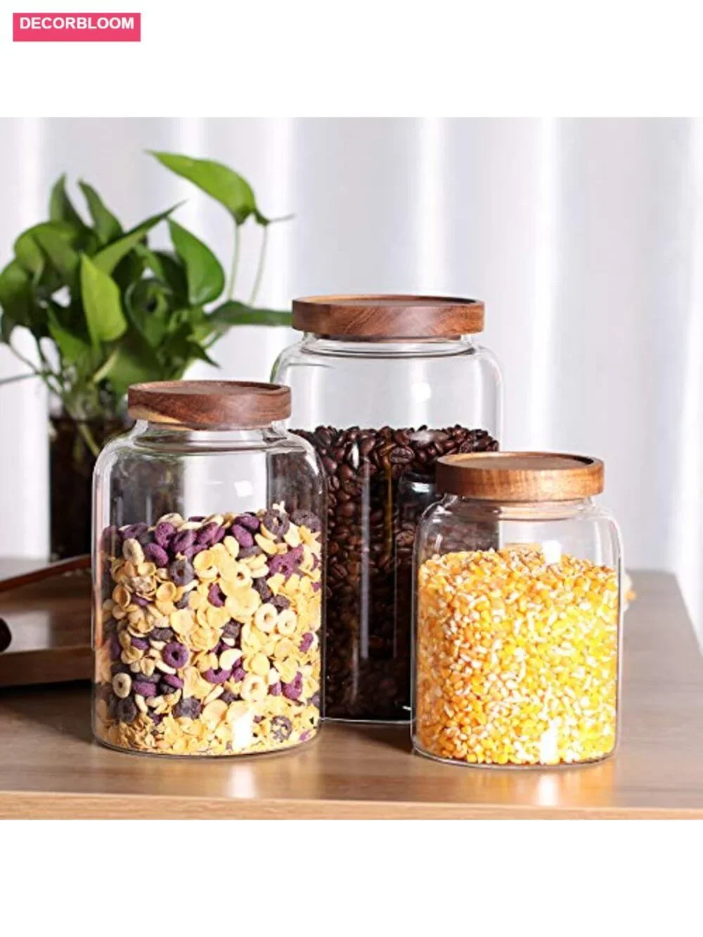 Glass Storage Jars with Airtight Wooden Lids, Set of 2 42oz Coffee Container,